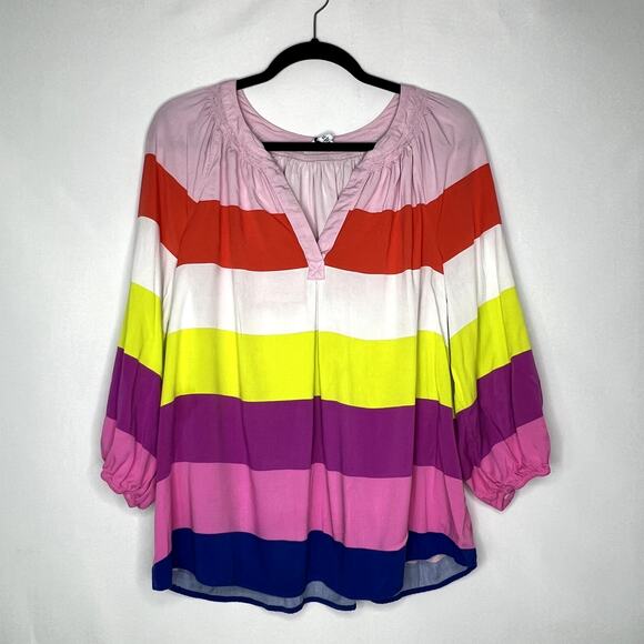 crown & ivy Tops - Crown & Ivy Striped 3/4 Length Sleeved V-neck Top Size XL